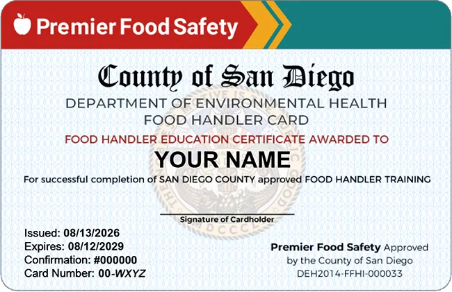Tarjeta de Manipulador de Alimentos de San Diego