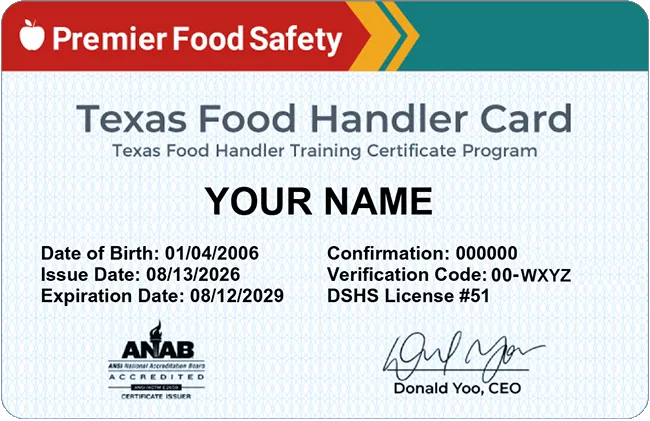 Tarjeta de Manipulador de Alimentos de TX